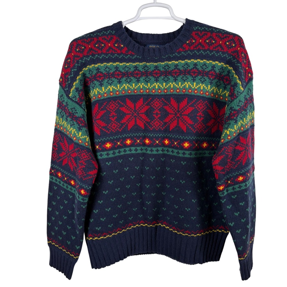 Polo Ralph Lauren Wool Fair Isle Sweater Men's XL Blue Preppy Heritage Christmas